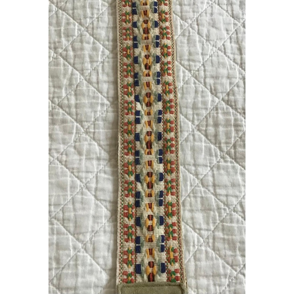 Boho Embroidered Geometric D-Ring Belt‎ Leather Backed Multi Color M/L Western - Picture 4 of 10